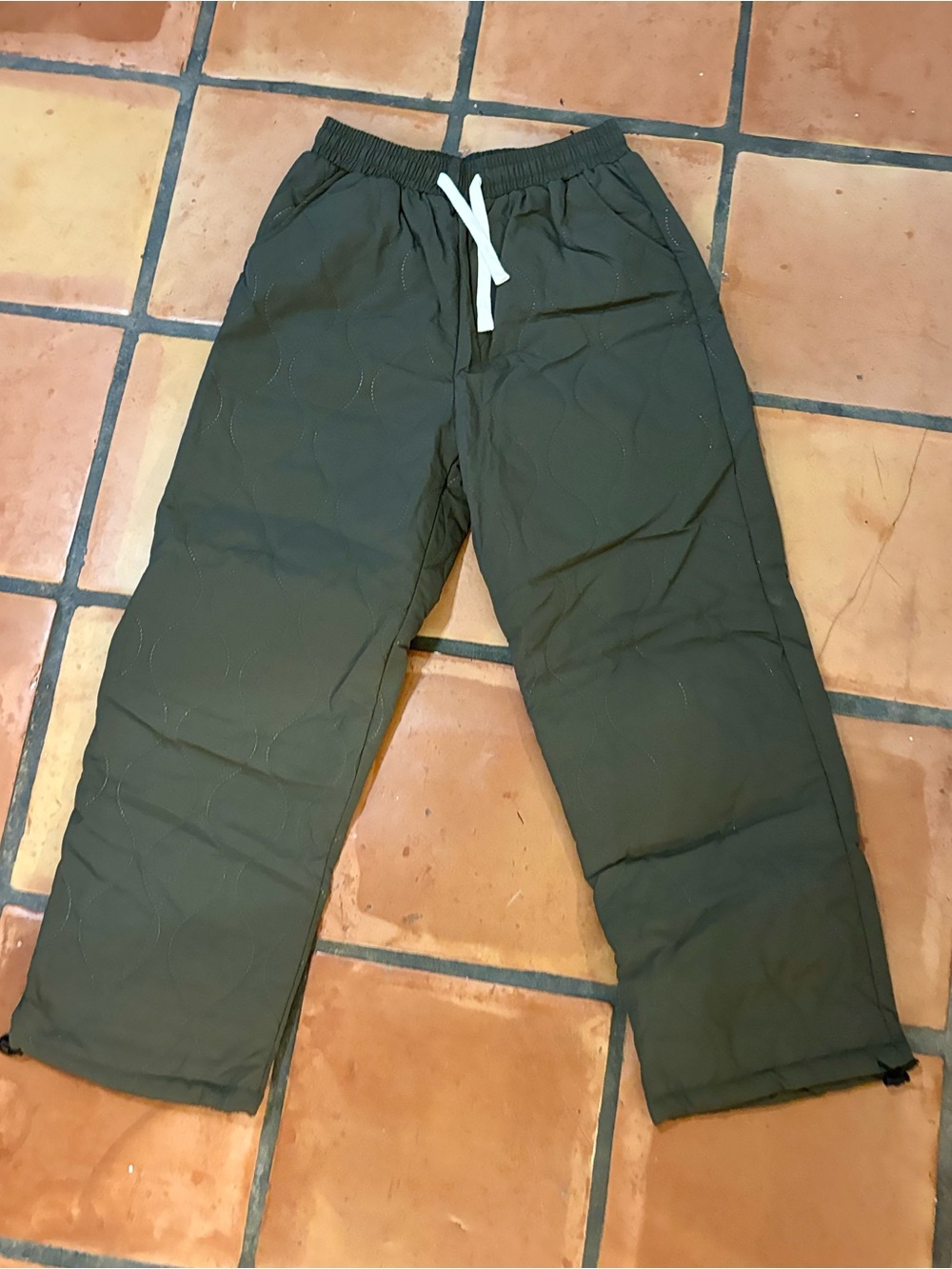 NWT NEW Fashion Fleece Lined Quilted Olive Green Men's Drawstring Joggers